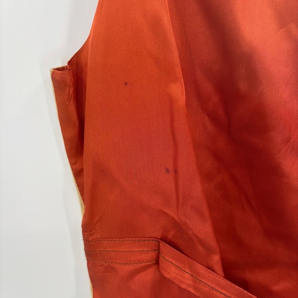 Mens Tan Linen Blend Button Down V Neck Sleeveless Vest 34R Orange Satin Back - Picture 14 of 16